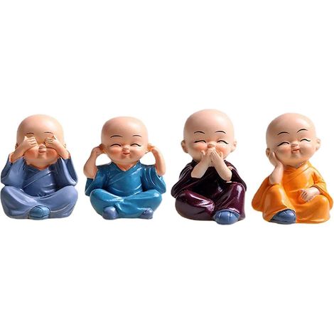 Lot de 4 adorables statuettes de moines kung-fu miniatures, figurines de Bouddha, sages et sages, sculptures de petits moines, objets de collection, artisanat, art, ornements zen, décoration, cadeau (1/5)