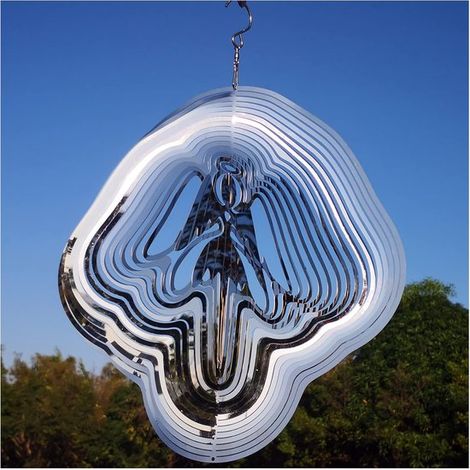 Girandole a vento riflettenti a forma di angelo (set da 2) - Ornamenti da giardino scintillanti e repellenti per uccelli per patio e giardino (1/5)