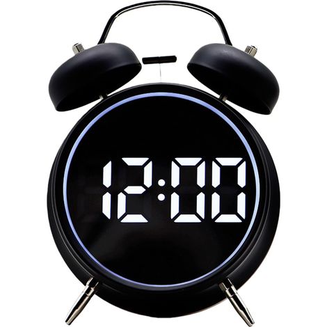 Reveil Vintage Double Cloche, Réveil À Double Cloche, Reveil Horloge Digitale sans, sans Tic Tac, Affichage LED, Bruit, Fonctionne sur Piles Sonnerie Forte pour Les Dormeurs Profonds(Noir) (1/5)