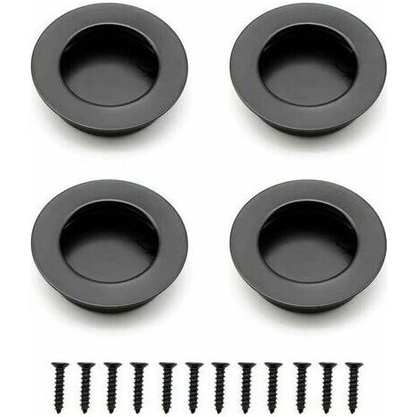 Set di 4 maniglie rotonde a incasso per ante scorrevoli di cassetti - Nere (con viti) (1/5)