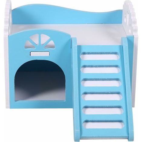 Maison Nid De Hamster Cage De Petit Animal Couchage Jouet d'exercice 2 Couches avec Escalier Design 15 11 11cm (Couleur : Bleu) (1/5)