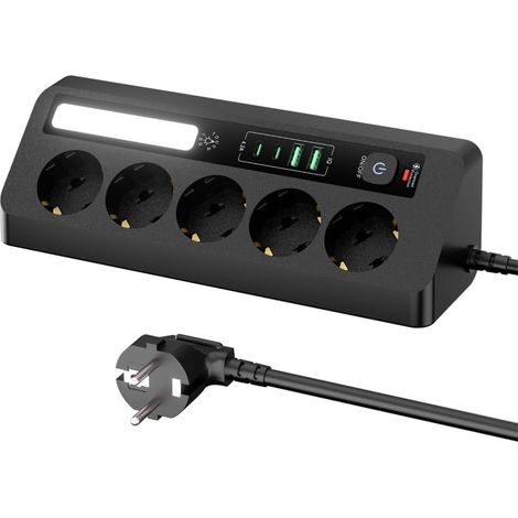 Cavo di prolunga da tavolo con slot USB, 2 porte USB-C e 2 porte USB-A, presa di corrente con luce notturna (1/4)