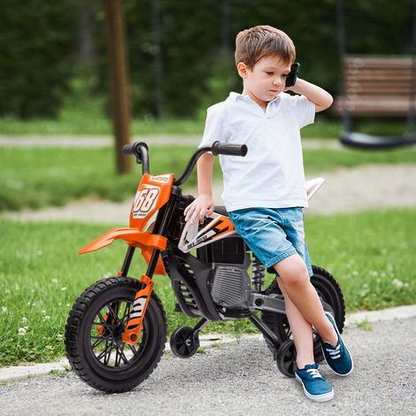 Moto électrique pour enfant moto cross pour enfants de 3 à 6 ans 2 moteurs 12V vitesse max. 5 km/h 107x56x70cm orange (1/5)