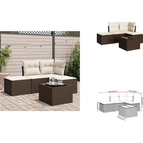 5-tlg. Garten-Sofagarnitur mit Kissen Braun Poly Rattan - Garten Sofagarnitur - Garten Sofagarnituren - Outdoor Sofagarnitur - Sofagarnitur Terrasse (1/3)