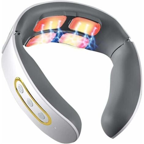 Dispositif de chauffage pulsé par électrothérapie pour la nuque - Appareil chauffant rechargeable 810 avec commande vocale (blanc) (quatre têtes d'électrothérapie) - Version anglaise