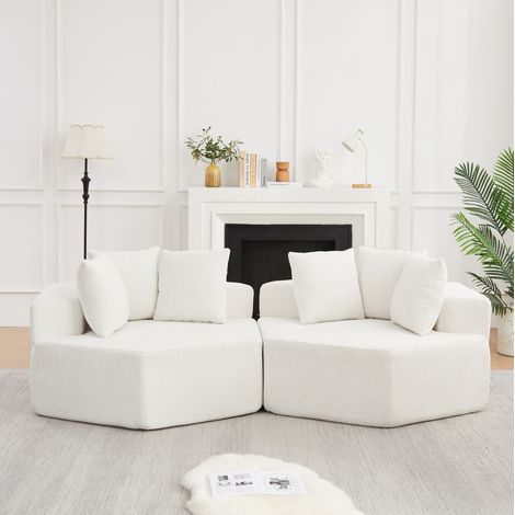 Poltrona modulare esagonale, seduta lounge con 3 cuscini, tessuto chenille, beige (1/5)