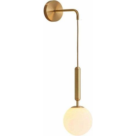 Modern E27 glass ball wall light, minimalist Nordic indoor wall light, suitable for bedroom, living room, hallway, night lighting (white brass) (1/3)