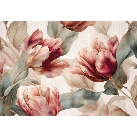 Fototapete Vintage Blumen Beige – Moderne Großformat Wandtapete 150x105 cm – Für Wohnzimmer & Schlafzimmer