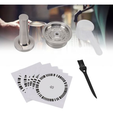 Cápsula de café reutilizable de acero inoxidable de 230 ml con prensador, cuchara, cepillo, pegatinas y sellos para cafeteras domésticas – Juego completo para preparar café (1/5)