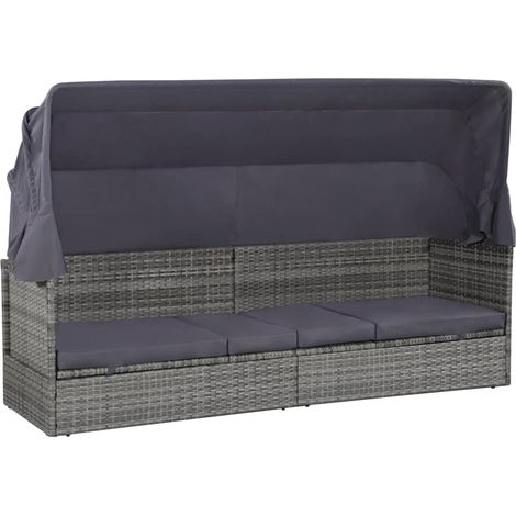 Lettino da Giardino con Tettuccio Grigio 205x62 cm Polyrattan vidaXL