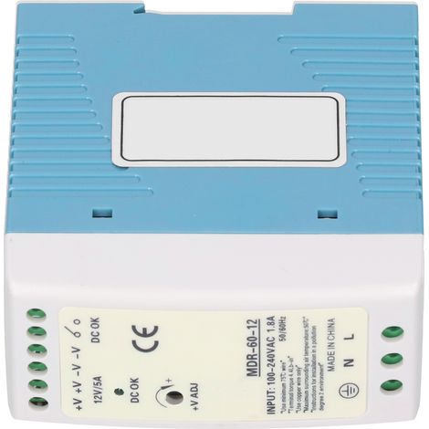 Ultraflaches BERM-Schaltnetzteil für die Schienenmontage, ABS-Gehäuse, MDR-60-12, 60 W/12 V/5 A (1/5)