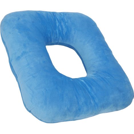 Coussin Anti-Hémorroïdes Bleu 35x35cm, Anneau en Laine Perlée pour Soulager Douleur et Stress, Assise Confortable pour Bureau, Fauteuil Roulant et Maison (1/5)