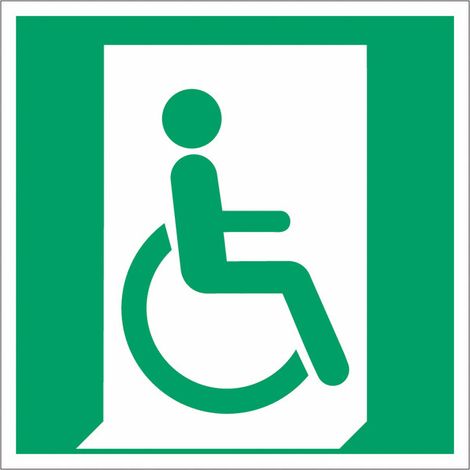 Pannello adesivo ISO 7010 "Uscita di emergenza a destra per persone con disabilità" - E030