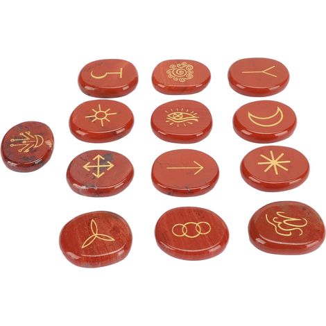 Lot de 13 pierres runiques en jaspe rouge, jeu de divination wicca, outil de guérison énergétique, accessoire de méditation yoga, minéraux naturels (1/5)