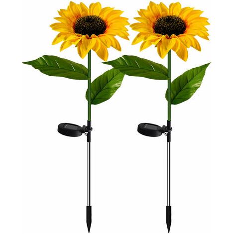 Ensemble de deux lanternes solaires en forme de tournesol avec piquets de fixation pour éclairage de jardin, pelouse et rue à luminosité contrôlée-AquaForge (1/5)