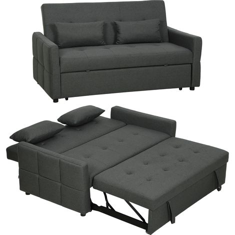 HOMCOM 2 Seater Sofa Bed, Convertible Pull Out Bed Settee, Charcoal Grey