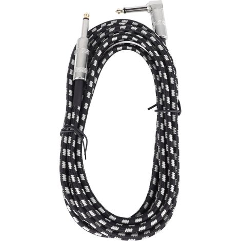 Câble Guitare Blindé Anti-Bruit avec Connecteur Anglé, Noyau Cuivre Haute Fidélité pour Basse - Noir/Blanc 3m (1/5)