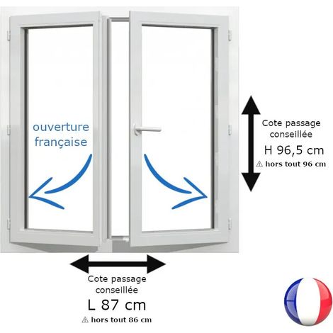 Fenêtre PVC blanc 2 vantaux hors tout H 96 x L 86 cm ouverture française pour pose rénovation (1/5)