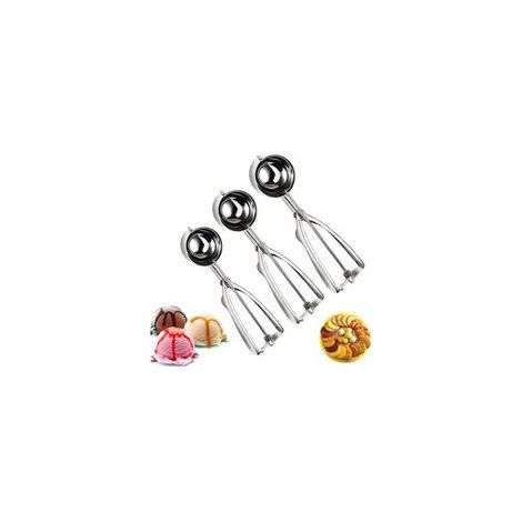 Paletta per gelato in acciaio inox lucidato, cucchiaio/cucchiaio per gelato con manico a pinza, 3 diverse misure: Grande (6 cm), Media (5 cm), Piccola (4 cm) - Crezuo