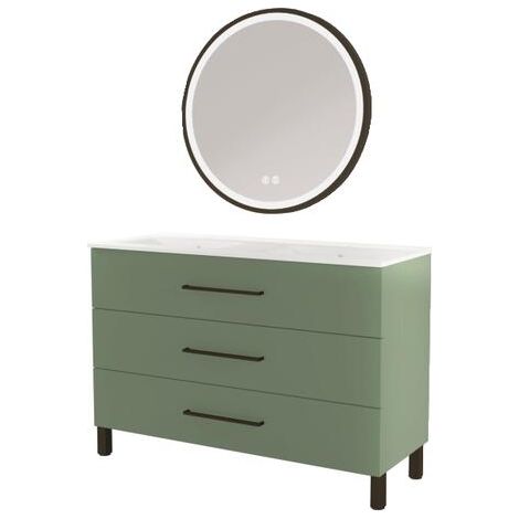 ONDEE ZEN - Meuble à poser MONACO - Dim 120cm - Vert Sauge - Mir ALEXINE - Poignées noires