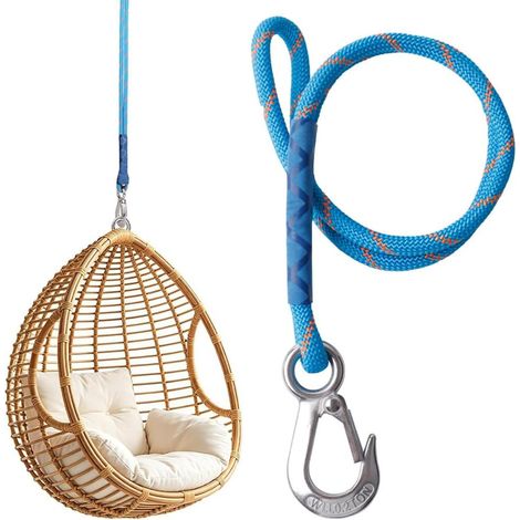 Câble de Suspension pour Balançoire avec Mousqueton, Crochet INOX, Corde pour Arbre, Hamac ou Fauteuil Suspendu, Charge Max 200 kg, Idéal pour Jardin et Extérieur (1/5)