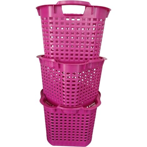 BURI Wäschekorb Set Universalkorb vers. Farben Stapelkörbe Gartenkörbe Korb robust - lila, 3 Stück