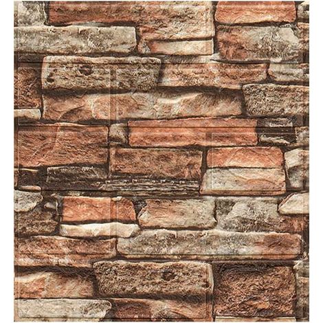 Lot de 20 Panneaux Muraux 3D Style Brique Autocollants - Carreaux Décoratifs en Fausse Pierre pour Crédence (Salle de Bain, Salon, Cuisine), Pose DIY Facile (1/2)