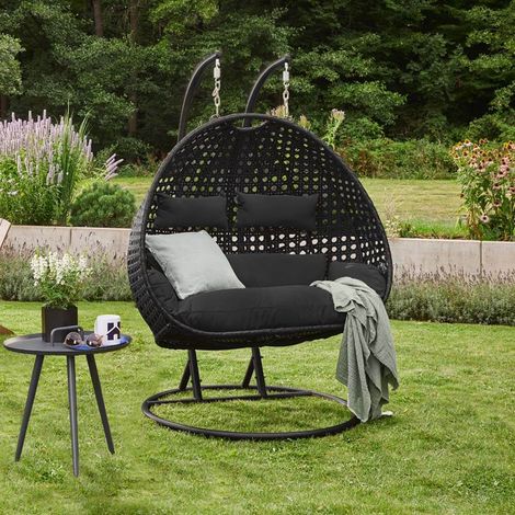 HOME DELUXE - Polyrattan Hängesessel TWIN Farbe: Schwarz Poly Rattan Hängesessel Hängekorb (1/5)