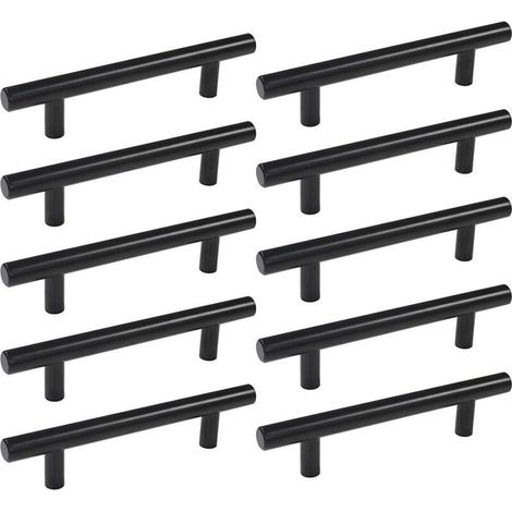 Set mit 10 schwarzen Edelstahl-Möbelgriffen – 128 mm Lochabstand – Einfache Montage an Schränken und Schubladen – 10 Stück