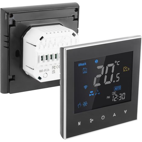 Thermostat d'Ambiance Intelligent WiFi 4 Tubes - Régulateur de Température Programmable pour Climatiseur - Commande Vocale - Modèle BAC-3000ELW Noir - Contrôle à Distance (1/5)