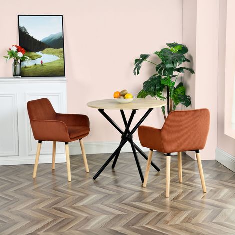 Lot de 2 chaises 54x53x77 cm en velours côtelé terracotta et naturel (1/5)