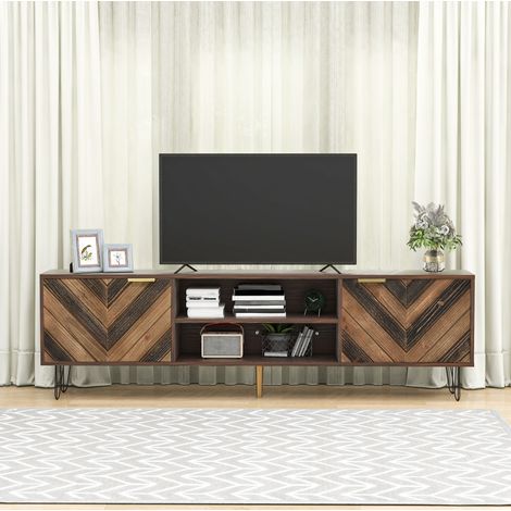 Mobile TV 155 x 38 x 48 cm, 2 ante, finitura legno, maniglie dorate, piedi in ferro DESVIAE (1/5)