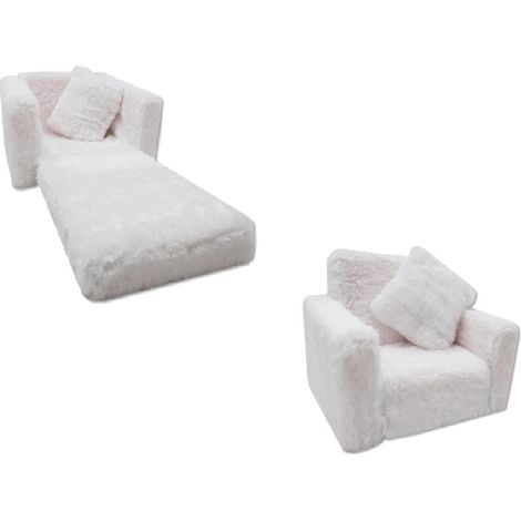Sofá cama para niños y cama de invitados en uno - 100 cm x 36 cm x 25 cm - felpa blanca (1/4)