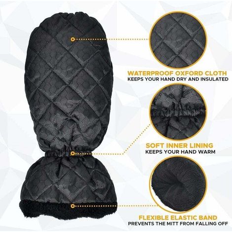 UlisemGrattoir à glace pour voiture avec gant Gant chaud imperméable pour la protection contre les engelures Grattoir pour pare-brise et fenêtre sans rayures avec gant pour le déneigement avec poignée (1/3)