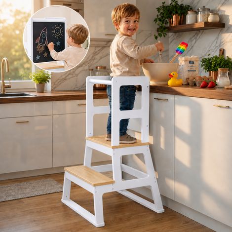 Baby Vivo Lernturm aus Holz - Mit Tafel in Weiß