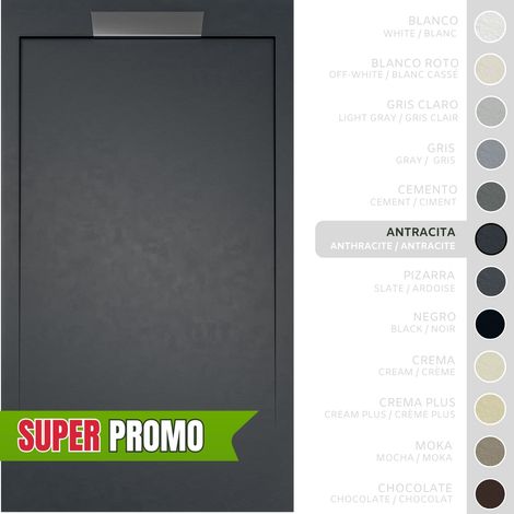 SOULBATH Plato de Ducha - Resina - Gel Coat - Textura Liso/Piedra - ANTRACITA - Antideslizante - 120x90- Extraplano 3cm - Incluye Válvula desagüe y Rejilla- Diseño elegante (1/5)