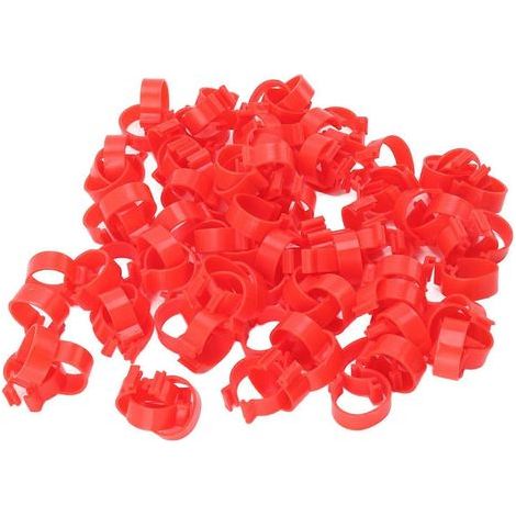 100 anneaux réutilisables pour pattes de volaille, en plastique PP, pour poulets, canards et oies, pour identification, rouges, 16 mm / 0,6 pouce (1/5)