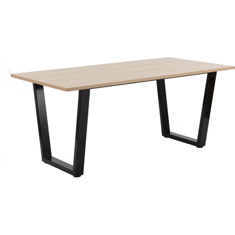 Hallowood Furniture Dudley Large Light Oak Dining Table with Black Legs, Stylish 4-6 Seater 180cm Rectangular Wooden Dining Table with Metal Legs in U-Shaped, Industrial Style Kitchen Furniture (1/5)