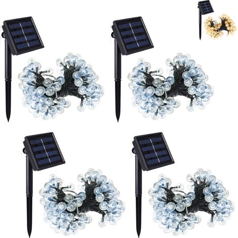 Lot de 4 guirlandes solaires extérieures lumineuses jardin, terrasse - Grosses ampoules LED Ø 2.2 cm, 8 modes - 7 m - Blanc froid - Linxor (1/5)