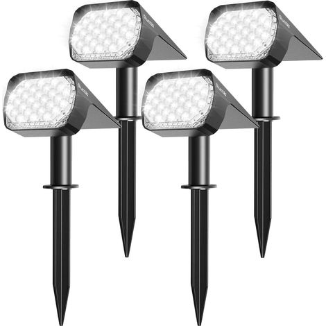 Lot de 4 Spot Solaire Exterieur IP65 Étanche, Blanc Froid 6500K 28 LEDs, 3 Niveaux Luminosité, Rechargeable via USB-C, Auto ON/OFF, Réglable, Sans Fil, pour Chemin Jardin Allée Garage (1/5)