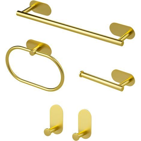 Stainless steel wall-mounted towel rack, 5 pieces, for bathroom, bedroom and kitchen - Gold (1/5)