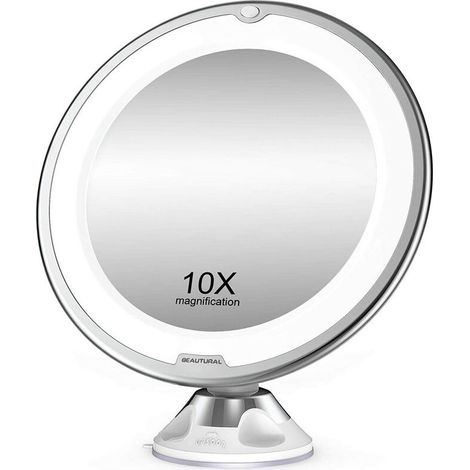 Miroir de maquillage, grossissement 10X avec LED blanche lumière du jour, miroir de salle de bain éclairé portable (1/5)