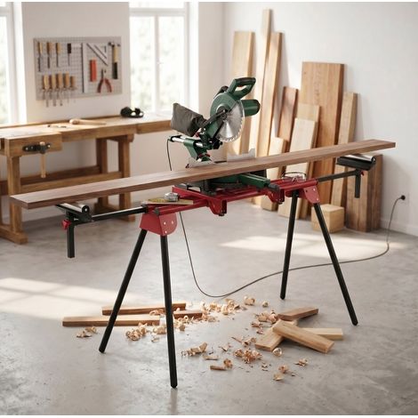 Support universel pour scie à onglet avec roulettes télescopiques et bras de soutien, établi pliable portable (1/5)