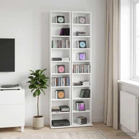 Beyamis Meuble CD 2 pièces Blanc 33 x 23,5 x 175 cm Bois d'ingénierie (1/5)
