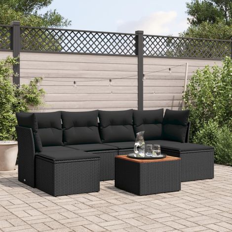 vidaXL Salon de jardin 7 pcs avec coussins noir résine tressée (1/3)