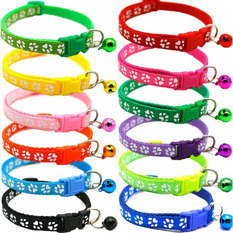 SABIR 12 collares para gatos y perros con cascabeles y cierre de seguridad ajustable, de 19 a 32 cm, ideales para gatos y perros pequeños (colores aleatorios). (1/5)