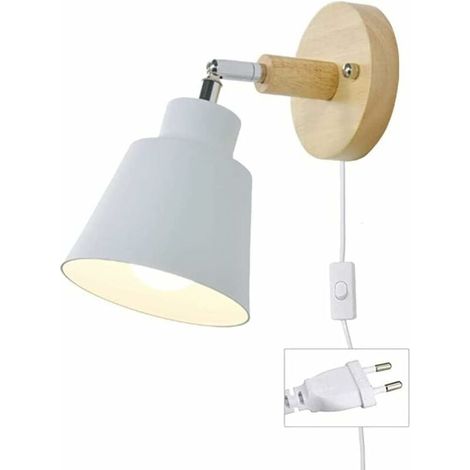 szFOEj  Applique avec prise de cable E27 lampe de lecture de chevet à rotation libre Applique murale d'intérieur avec interrupteur pour chambre à coucher, projecteur de salon (blanc)
