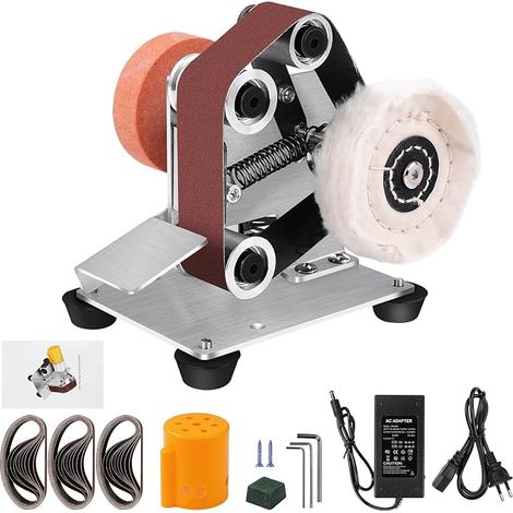 Mini Electric Belt Sander with Adjustable Angle 7 Speed Adjustable for Metal, Wood, Crafts, Sharpening Tools and Knives (1/4)