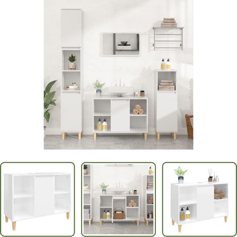 vidaXL Hochglanz-Weiß - Waschbeckenunterschrank Hochglanz-Weiß 80x33x60cm Holzwerkstoff (1/5)