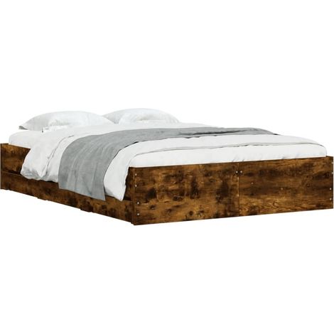 vidaXL Cadre de lit avec tiroirs sans matelas chêne fumé 120x190 cm (1/5)